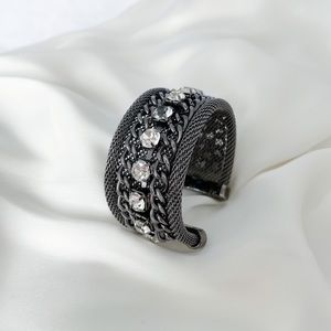 Gunmetal and Crystal Mixed Metal and Rhinestone Cuff Bracelet